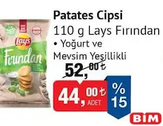LAYS FIRINDAN PATATES CİPSİ 110 G fiyat ve kampanya bilgisi